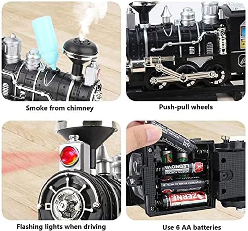 Classic Train Set with Real Smoke - Authentic Lights, and Sounds Electric Steam Train with Locomotive Engine for Kids Adults, Battery Powered Model Train Set