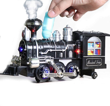 Classic Train Set with Real Smoke - Authentic Lights, and Sounds Electric Steam Train with Locomotive Engine for Kids Adults, Battery Powered Model Train Set