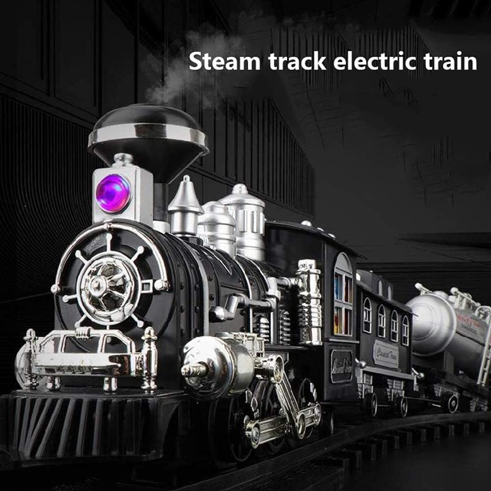 Classic Train Set with Real Smoke - Authentic Lights, and Sounds Electric Steam Train with Locomotive Engine for Kids Adults, Battery Powered Model Train Set