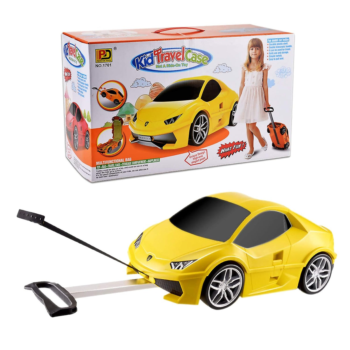 Kids Car Travel Bag with Wheels | Lambo Replica Rolling Suitcases| Kids Suitcase