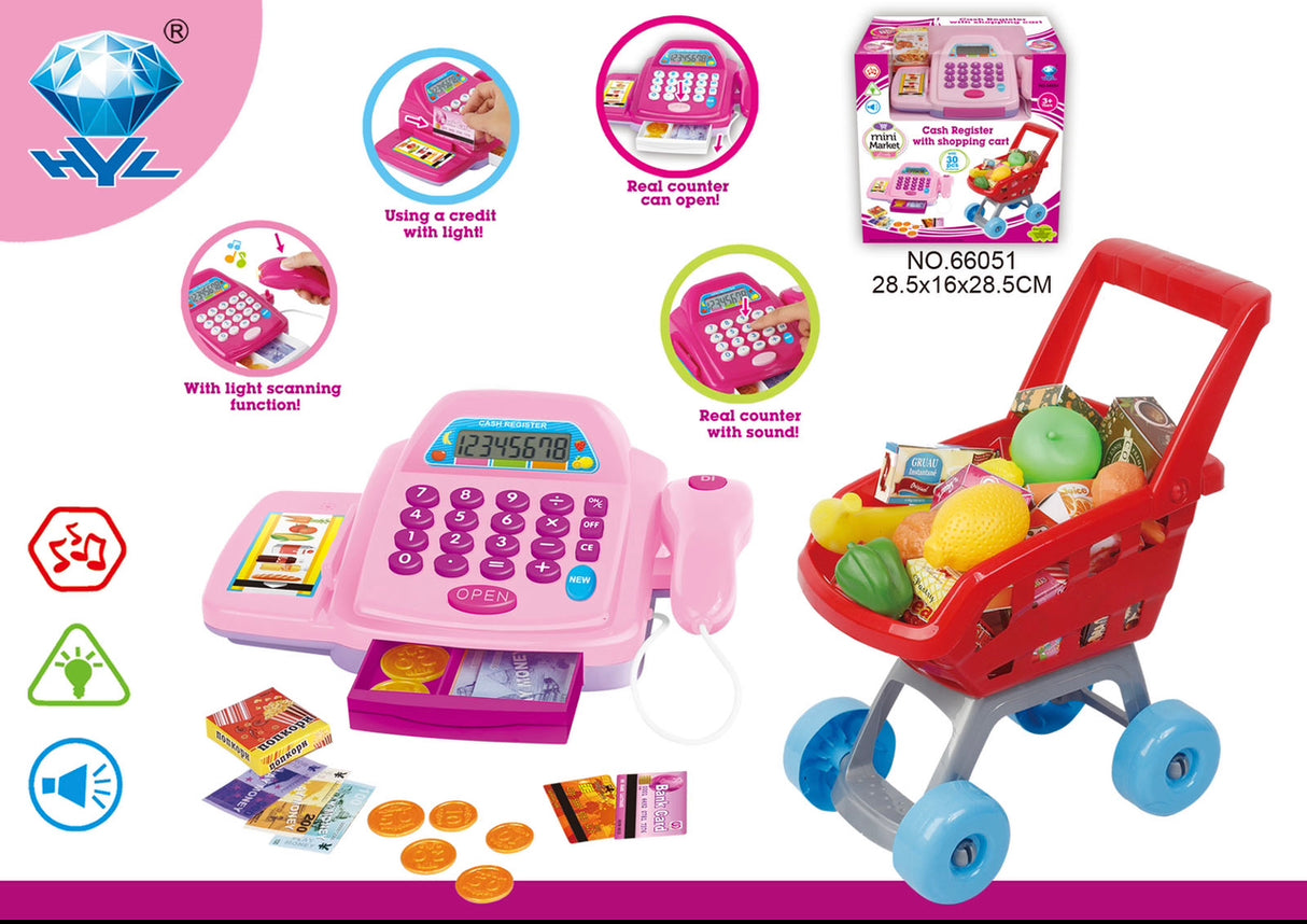 Kids Cash Register with Shopping Cart Set