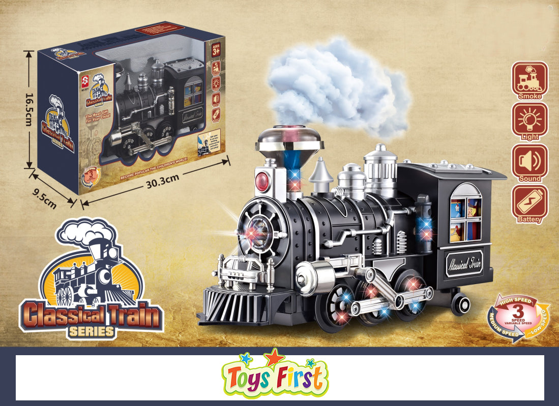 Classic Train Set with Real Smoke - Authentic Lights, and Sounds Electric Steam Train with Locomotive Engine for Kids Adults, Battery Powered Model Train Set