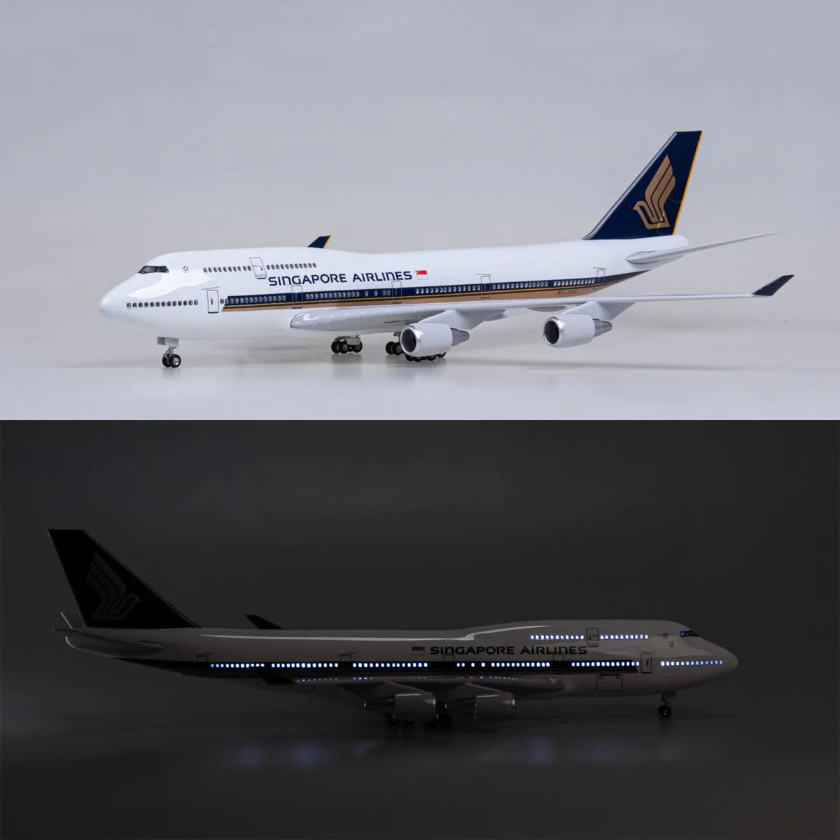 SIngapore Airliens Boeing 747 Airplane Models withe light and landing gear Collections Models