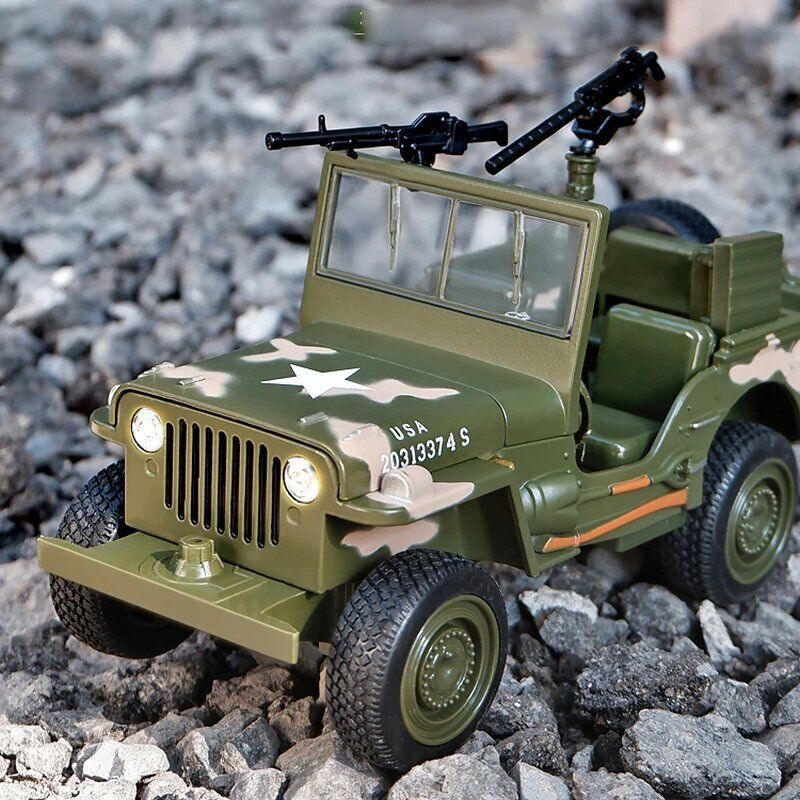 Army Vehicles 1:32 Willys GP Jeep Military Dicast Model cars Light & Sound Collections and ki