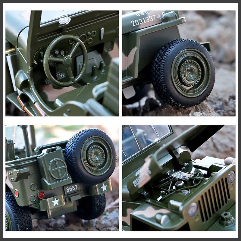 Army Vehicles 1:32 Willys GP Jeep Military Dicast Model cars Light & Sound Collections and ki