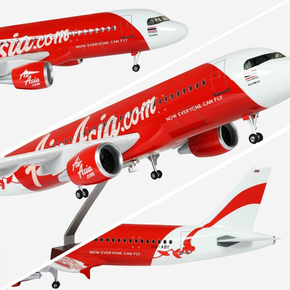 Air Asia A320 Airplane Model 1:80 Scale with LED Light and landing Gear Collection model