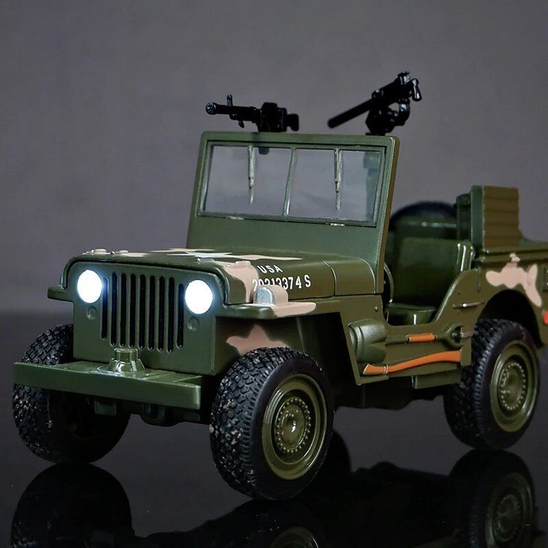 Army Vehicles 1:32 Willys GP Jeep Military Dicast Model cars Light & Sound Collections and ki