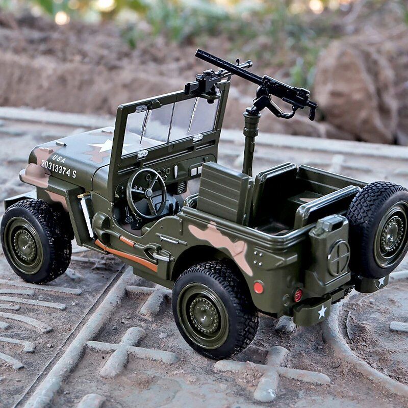 Army Vehicles 1:32 Willys GP Jeep Military Dicast Model cars Light & Sound Collections and ki